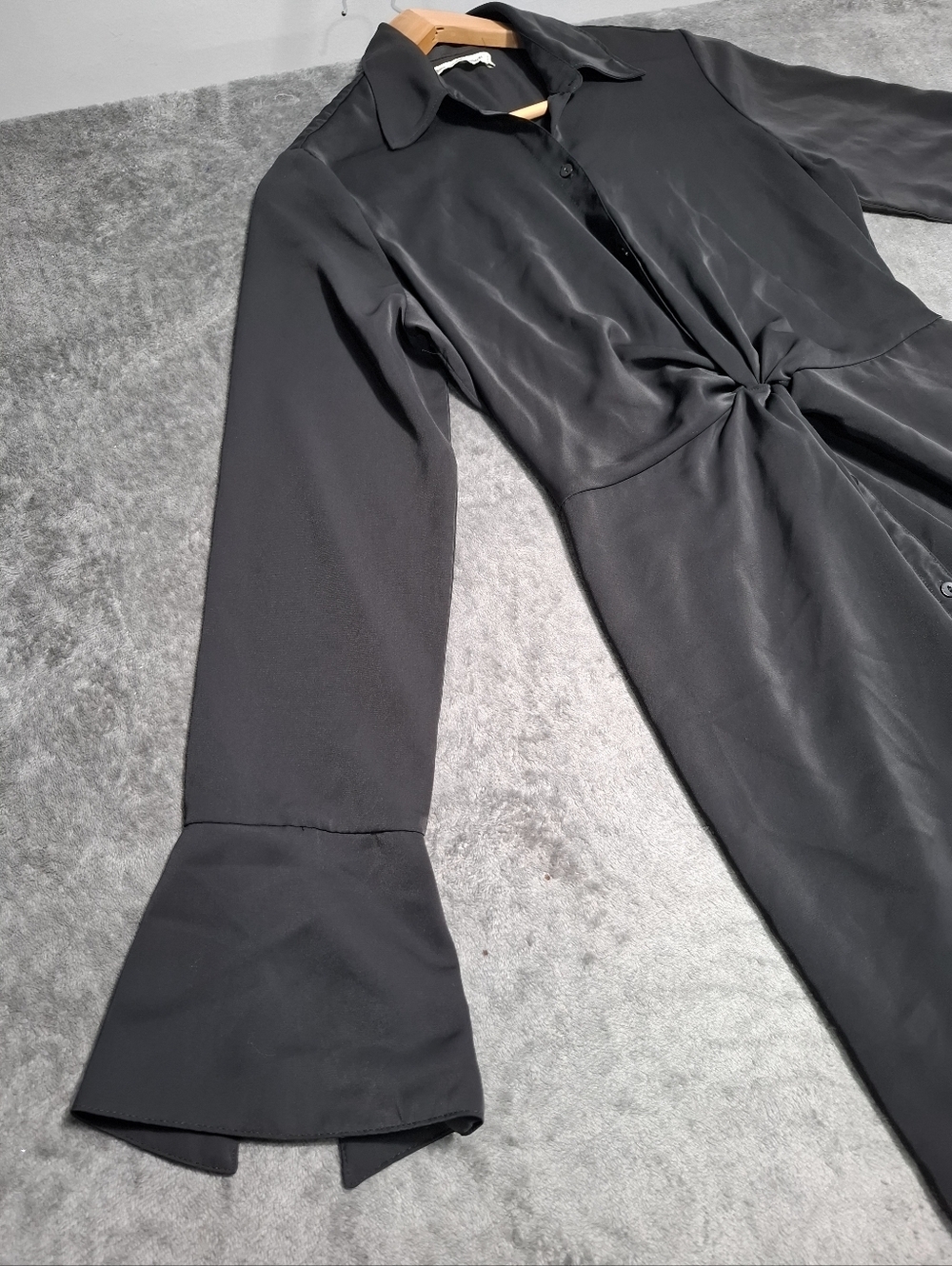 Abercrombie & Fitch Women's Mini Dress Black Twist-Front Long Bell Sleeve Sz S - Picture 10 of 12